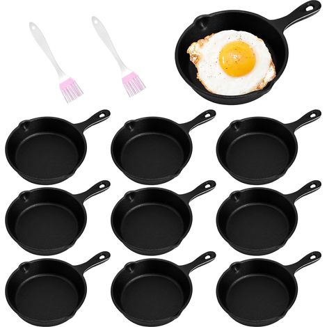 Set of 10 Mini Cast Iron Frying Pans 10 cm Individual Frying Pans with Handle  Small Frying Pans for Eggs, Tapas and Desserts, Suitable for Induction, Oven, Gas and Barbecue (1/5)