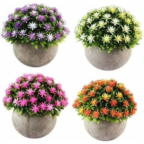 Lot de 4 Petites Plantes Artificielle des Fleurs avec Pot,Intérieur Exterieur pour Déco.(Orange+Rose+Jaune+Violet) (1/4)