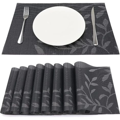 Lot de 8 Sets de Table Vinyle Résistant à l'usure à la Chaleur, Tissées pour Napperons de Cuisine 45 cm 30 cm, Feuilles Foncées (1/5)