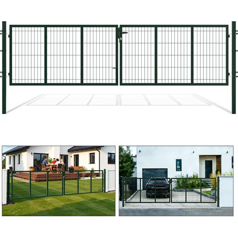 Randaco Cancello per recinzione da giardino in acciaio verde con tubi quadrati, 350x100 cm