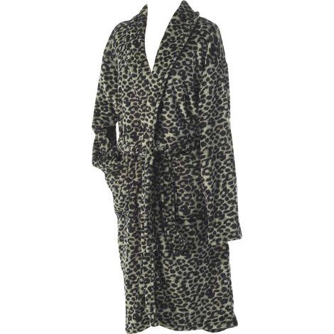 Peignoir col chale Leopard kaki (1/2)