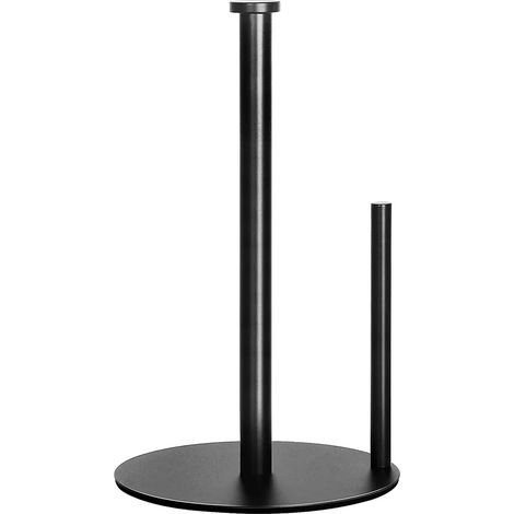 Porte-rouleau de cuisine noir sur pied en acier inoxydable, support pour papier absorbant standard et grand format, idéal pour plan de travail, cuisine et table à manger. (1/5)