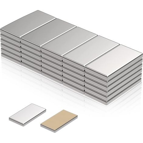 30 Pièces Petit Aimant Neodyme Rectangulaire, 20x10x1mm Aimant Puissant Plat Adhesif, Mini Aimants Autocollants pour Réfrigérateurs, Tableaux Blancs Magnétiques, Bricolage (1/5)