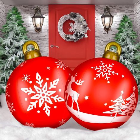 KAHEIGN 2 Bolas de Navidad Inflables Gigantes, Adorno Decorativo Inflable de PVC de Reno y Copo de Nieve de 60 CM para Decoración Navideña en Interiores y Exteriores, Hogar, Jardín, Césped, Patio y Po