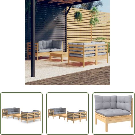 vidaXL Coussins - Salon de jardin 5 pcs avec coussins gris bois de pin (1/5)