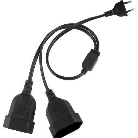 Rallonge plate 2 en 1 pour appareils électroménagers, téléviseurs et ordinateurs - 250 V/2,5 A, 50 cm, noire, idéale pour la maison et le bureau (1/5)
