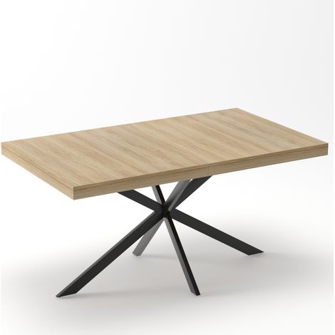Ausziehbarer rechteckiger Esstisch 140-180 cm aus MDF und Metall, Natur (1/5)