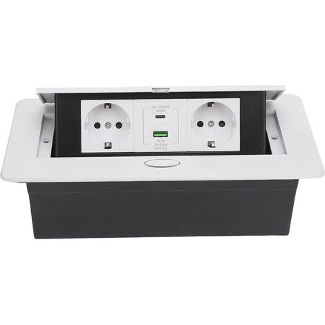 Boîte de prise encastrable pour bureau, bloc d'alimentation étanche avec 2 trous à broches et ports USB Type C, prise pour table de salle de conférence (1/5)