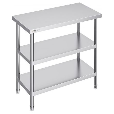 Lebensmittel-Zubereitungstisch aus Edelstahl, 457 x 914 x 864 mm gewerblicher Küchenarbeitstisch, mit 2 verstellbaren Unterregalen, robuster Zubereitungstisch aus Metall für Grill, Küche (1/5)