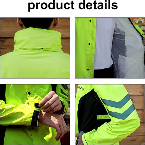 Ensemble imperméable et pantalon de cyclisme pour femmes et hommes, imperméable, léger et réfléchissant, veste coupe-vent pour moto 3XL. (1/4)