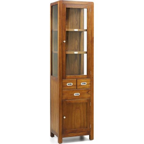 Vitrine en bois massif de Mindy marron 2 portes 3 tiroirs SOKY (1/5)