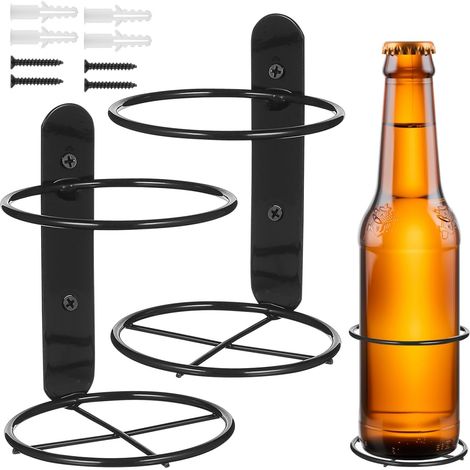 Lot de 2 casiers à vin muraux - Étagère à vin simple en métal avec vis - Porte-bouteille de vin à champagne - Pour bar à la maison - Noir (1/5)