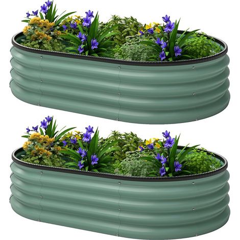 Ensemble de 2 bacs jardin surélevés en métal galvanisé avec bordure caoutchouc et conception modulaire 135 x 90 x 30 cm vert (1/5)