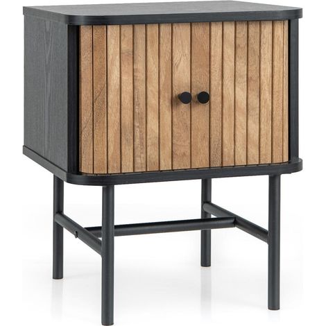 Portes coulissantes table de chevet noire avec rangement, meuble de chambre compact pour petit espace (1/5)