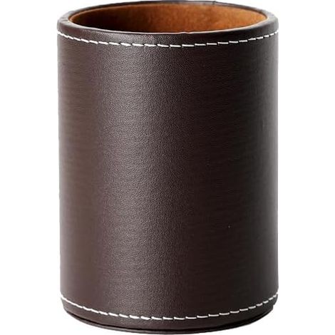 Portapenne rotondo, tazza portamatite in similpelle, scatola portaoggetti da scrivania, scaffale portaoggetti da ufficio, contenitore per accessori da ufficio (marrone) (1/5)