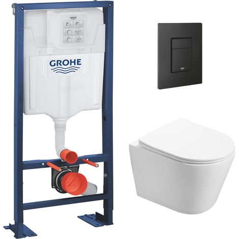 Grohe Pack WC Bâti autoportant + WC Swiss Aqua Technologies Infinitio sans bride + Plaque noir mat (Autoportant-Infinitio-KF0) (1/5)