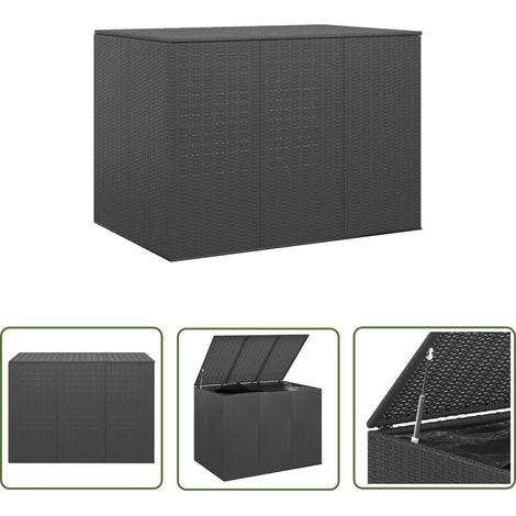 The Living Store Boîte à coussins de jardin Résine tressée 145x100x103 cm Noir - Coffre De Jardin - Rangement Extérieur - Boîte À Coussins - Meuble De Jardin - Résine Tressée (1/5)