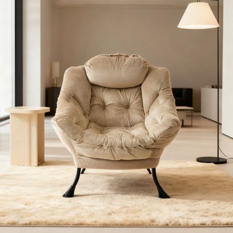 Fauteuil avec repose-pieds — Fauteuil de détente avec accoudoirs, poche latérale et pouf — Idéal pour salon, chambre ou bureau (Fauteuil de relaxation, fauteuil TV, fauteuil à oreilles) — Kaki