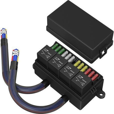 Boîte de relais de fusible automobile 12 V pré-câblée – 4 relais 40 A – 12 fusibles ATC/ATO – Installation rapide et facile (1/5)