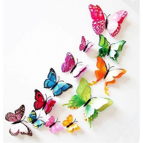 Lot de 12 stickers muraux papillons 3D amovibles pour la décoration de la chambre à coucher. (1/5)