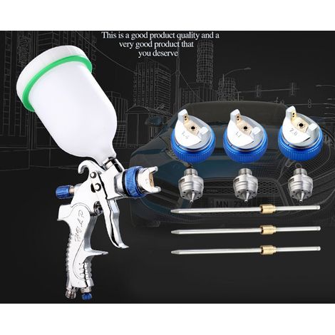 MINKUROW Pistola A Spruzzo Per Vernice Professionale Ad Alta Pressione Kit Pistola A Spruzzo Pneumatica Pistola Per Verniciatura A Gravità Pneumatica Hvlp 600cc 1.4mm/1.7mm/2.0mm Blu + 3 Ugelli Di Dim (1/5)
