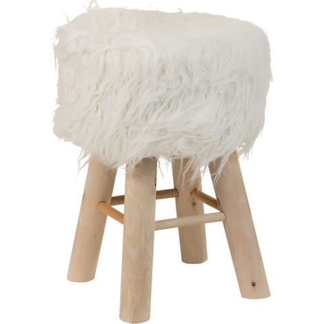 Taburete de madera y forrado de tela blanco 32x32x44