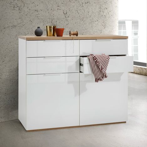 Madia multiuso "Mundi" 2 ante e 4 cassetti bianco laccato arredamento moderno h 102 cm (1/5)