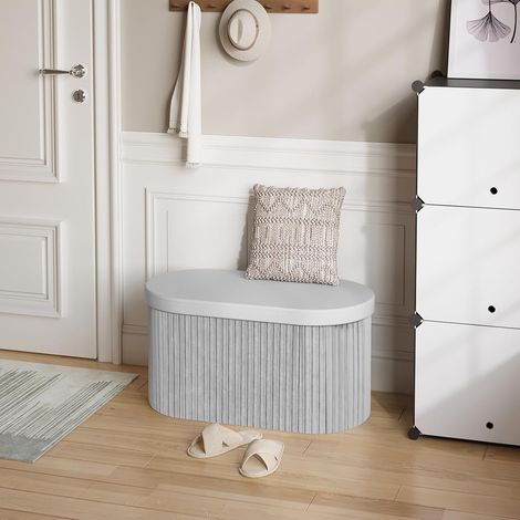 WOLTU Sitzbank Faltbare Sitztruhe mit Stauraum, Aufbewahrungsbank mit Deckel, Polsterbank für Schlafzimmer Wohnzimmer Flur, aus Samt MDF, 76x38x38 cm, Hellgrau