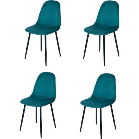 Chaise en velours bleu canard pieds en métal noir - 44x53x88cm (1/5)