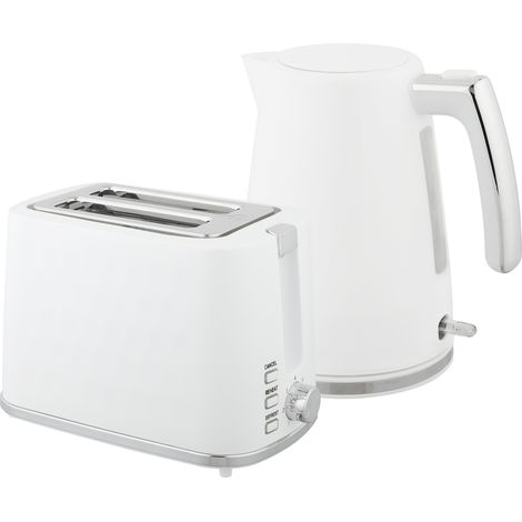 Set Bollitore Elettrico 2200W da 1,7L e Tostapane Doppio con 7 Livelli di Doratura Bianco