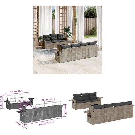 8-tlg. Garten-Sofagarnitur mit Kissen Grau Poly Rattan - Gartenmöbel - PE-Rattan Möbel - Outdoor Lounge Set - Sofasitzgruppe - Balkonmöbel - Home & Living (1/3)