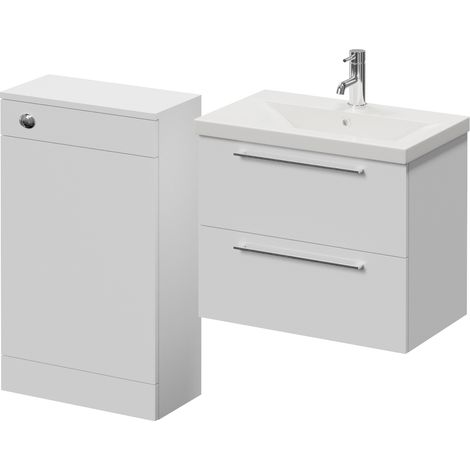Napoli 390 Gloss White 1100mm Wall Mounted 2 Drawer Vanity Unit and Toilet Suite with Glide Basin - 1100mm - Chrome 320mm HandleWithout Kingston Toilet Pan