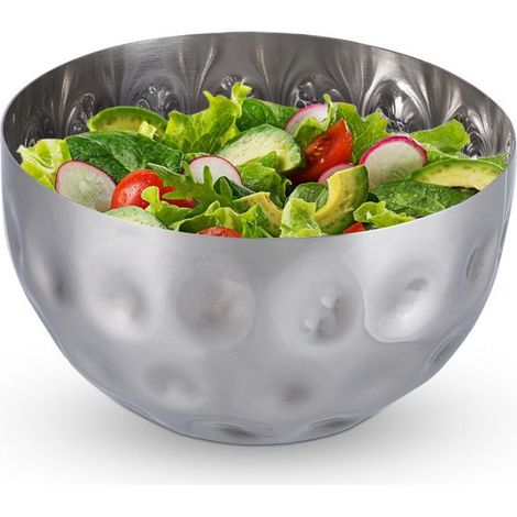2x Saladiers ronds en acier inoxydable, design martelé, 8,5 x 15 cm, bols mélangeurs cuisine, pour salades et apéritif