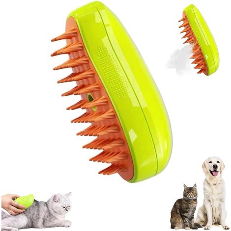Brosse à vapeur pour chat, brosse de massage autonettoyante 3 en 1, brosse d'épilation pour animaux de compagnie rechargeable en silicone - vert (1/4)