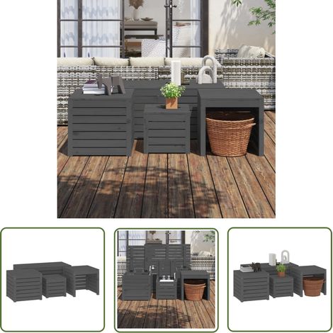 The Living Store Ensemble de boîtes de jardin 4 pcs gris bois de pin massif - Coffre De Jardin - Rangements Exterieur - Meuble De Jardin - Coffre De Rangement - Meuble De Jardin En Bois (1/5)