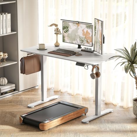 Bureau assis-debout réglable en hauteur, 140 cm x 70 cm x 116 cm, blanc (1/4)