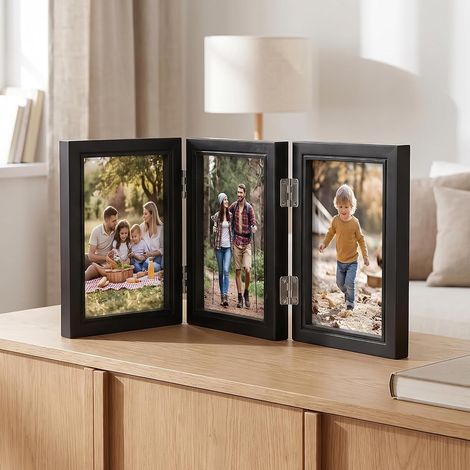 Cadre Photo Pêle-Mêle Pliable en Bois pour 3 Photos 10x15 cm : Triptyque Photo Décoratif pour Bureau, Famille, Mariage, Anniversaire et Cadeau (1/5)