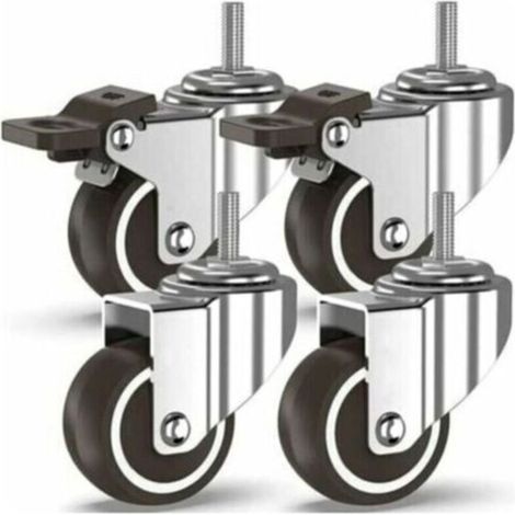 50 mm Roulettes pivotantes 4 à tiges filetées, roulettes pour meubles, roues à freins pour transport industriel de planches (avec tiges M10, 2 avec freins, 2 sans freins)