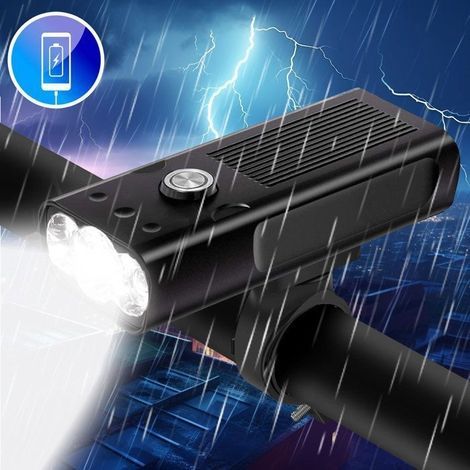 (Nero) Luce per bicicletta, ricaricabile tramite porta USB - potente faro per bicicletta, 3000 lumen, impermeabile IPX5 - 3 modalità di luminosità, per ciclismo (1/4)