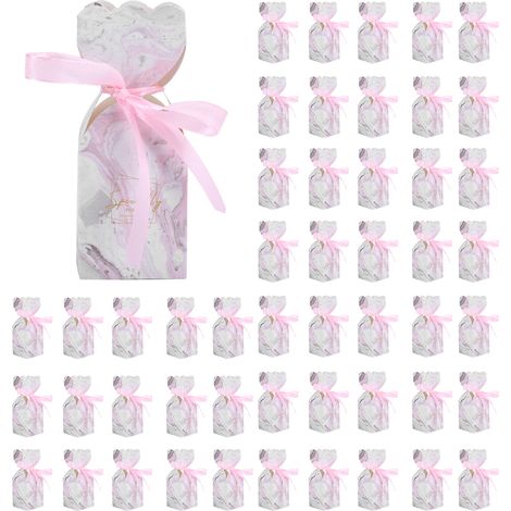 50 boîtes à dragées pour mariage, cadeaux d'invités et anniversaires, avec ruban, couleur marbre rose. (1/5)
