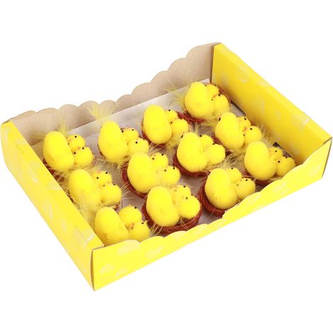 Lot de 12 mini poussins de Pâques jaunes, décorations de Pâques, jouets, décorations printanières pour la maison et le jardin, petits cadeaux et souvenirs de fête pour enfants (1/5)