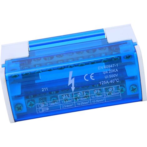 Boîte de distribution de bornes sur rail DIN monophasée à 2 niveaux avec couvercle anti-poussière transparent 211 (1/5)