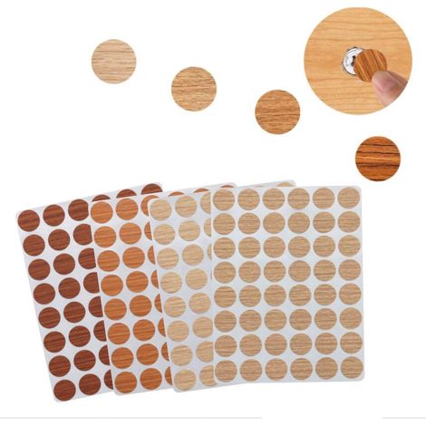 192 Pièces 15mm Cache Vis,  Autocollant Bois en Texture Bois PVC Cache Trou Meuble Cache Vis Adhesif Cache Trou Mur Autocollants pour Trous de Vis pour Cacher Les Défauts des Meubles