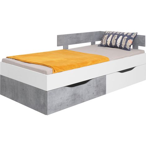 Jugendbett 90x200cm in Beton weiß SEATTLE-133 (1/4)