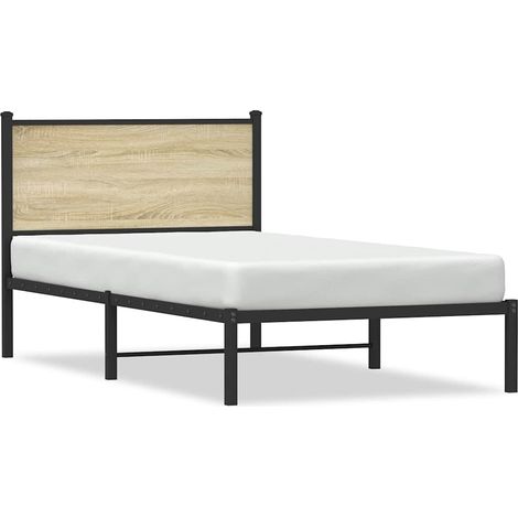 Lit simple Lit adulte Cadre de lit en métal sans matelas chêne sonoma 100x190 cm (1/5)