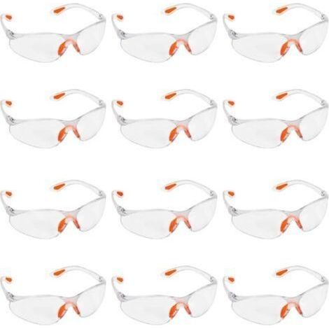 Lot de 12 lunettes de sécurité transparentes – Lunettes de sécurité avec verres en plastique, pont et branches en caoutchouc pour plus de confort – Lunettes EPI transparentes (1/5)