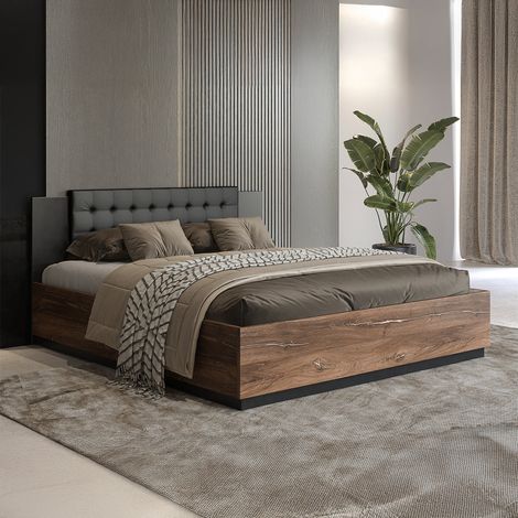 Cama 160x200 incluido somier Alec Madera oscura y Negro (1/5)