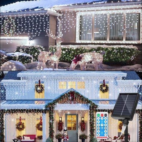 SWANEW Guirlanda Luminosa Solare Esterna LED Tendina Luminosa Decorazione Natalizia Impermeabile IP44 2x 10M 396LEDs Bianco Freddo (1/5)
