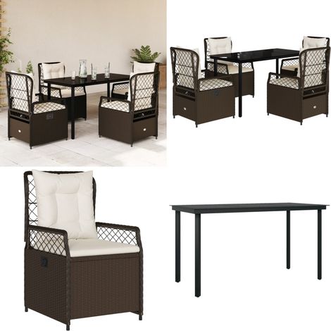 Ensemble à manger de jardin 5 pcs et coussins marron poly rotin - Chaise de jardin - Table de jardin (1/5)