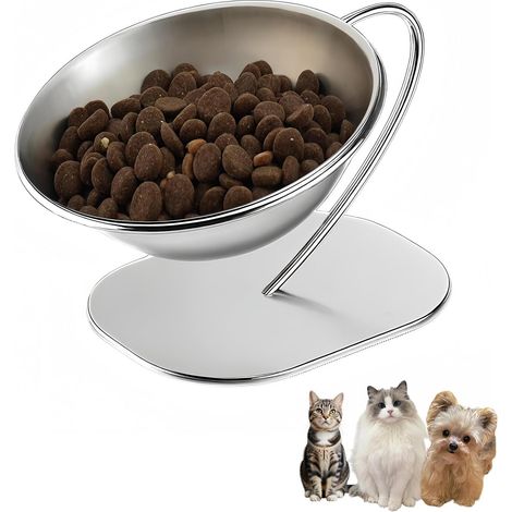 Gamelle surélevée pour chat, gamelle inclinée à 15 degrés en acier inoxydable, support métallique amovible (1/5)
